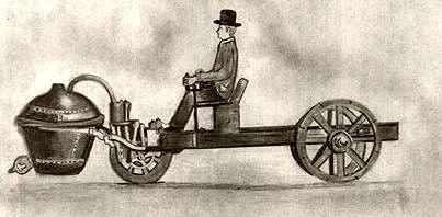 Fig. 41 Esquema del automóvil de vapor de Cugnot, que se encuentra en el Conservatoire des Arts et Métiers de París.