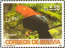 Filatelia: Aves de los Departamentos Bolivianos (2): Rupicola peruviana