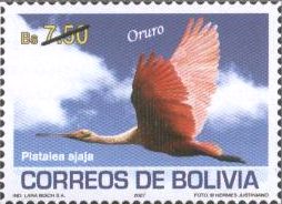 Filatelia: Aves de los Departamentos Bolivianos (2): Platalea ajaja