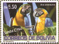 Filatelia: Aves de los Departamentos Bolivianos (2): Ara ararauna