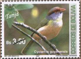 Filatelia: Aves de los Departamentos Bolivianos (1): Cyclarhis gujanensis
