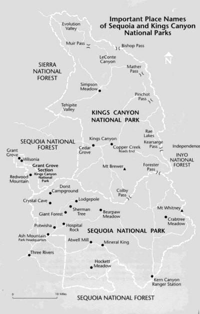 Mapa del parque Sequoia y Kings Canyon