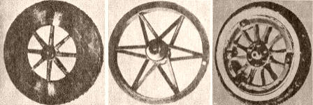 LA RUEDA. Apareció alrededor del 3500 a.C. Los grabados muestran la evolución de una rueda del 700 a.C. (Asiria), la rueda acampanada de Leonardo y un neumático con clavos de comienzos del siglo XX