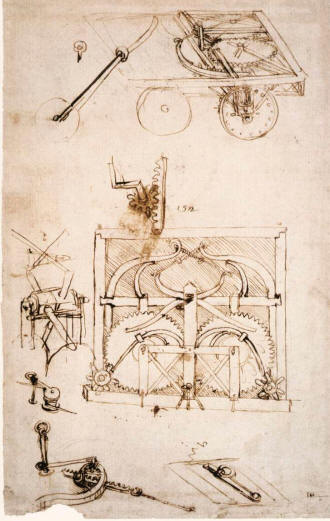 Diseño original del automóvil de Leonardo y su reproducción