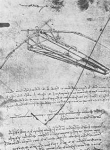 Diseño del ornitóptero, de Leonardo Da Vinci, con el que pretendía simular el movimiento de un ave batiendo las alas